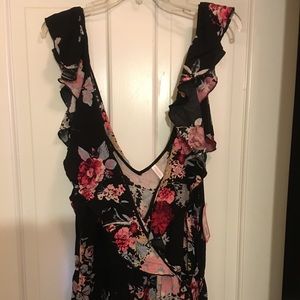 xhilaration dress black L w flowers and frills.